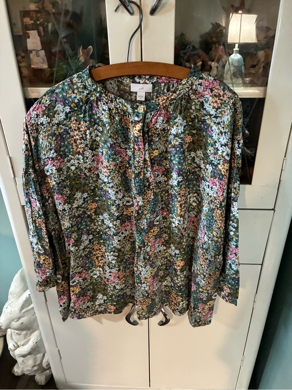 J. Jill Green lightweight Multi Floral Blouse euc sz XL